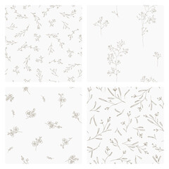 Set of seamless patterns. Hand drawn flowers and plants.
