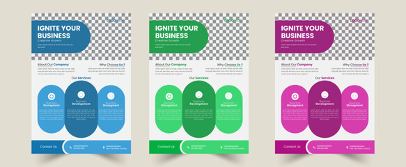  a bundle of 3 templates of a4 flyer, Creative corporate business flyer template design set,  Geometric shape,  perfect for creative professional business, trendy creative corporate multipurpose minim
