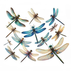 Colección de ilustraciones de libélulas en vuelo - obrazy, fototapety, plakaty