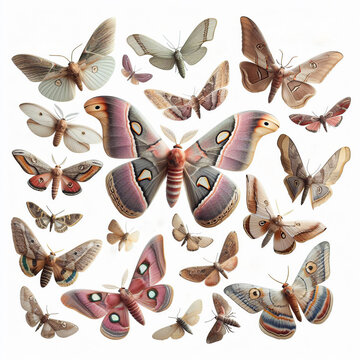 Colecci&oacute;n ilustraciones polillas con alas abiertas