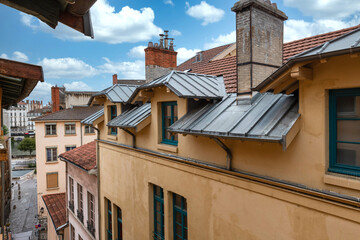 Fototapeta na wymiar View of the roofs in the old district neamed saint Jean in Lyon, France