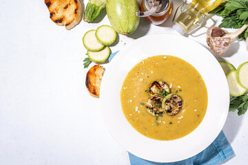 White zucchini or vegetable marrow cream soup - Powered by Adobe
