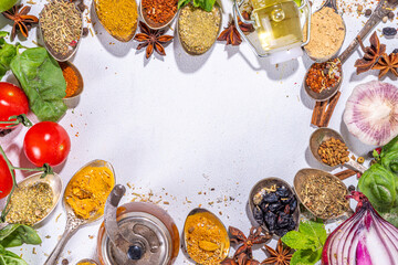 Various spices and herbs background