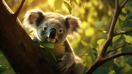 A koala clings to a tree branch - obrazy, fototapety, plakaty