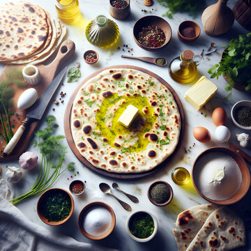 Chechebsa Flatbread Preparation on White Marble Counter