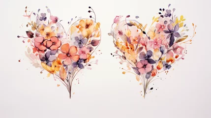 Fototapete Schmetterlinge im Grunge Watercolor hearts