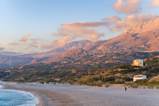 The arid mountains around Triopetra Beach , in Europe, Greece, Crete, towards Rethymno, By the Mediterranean Sea, in summer, on a sunny day.