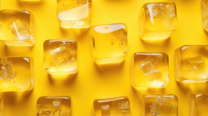 Ice cubes on a yellow background