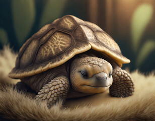 Fototapeta premium Cute animals doing hibernation – turtle