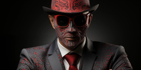 Business Mann mit Anzug und Hut anonym in Maske im Querformat für Banner, ai generativ - obrazy, fototapety, plakaty