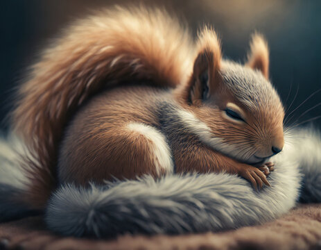 Cute animals doing hibernation &ndash; squirrel