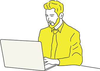 Photos portrait line art a business person working with laptop in office

