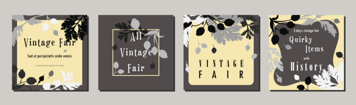 Set with four square floral invitation posters