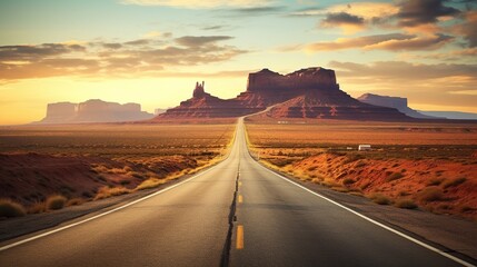 endless views of the road, the Road to Monument Valley National Park with its amazing rock formations - obrazy, fototapety, plakaty