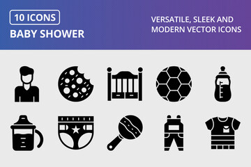 Baby Shower Glyph Icons Set - obrazy, fototapety, plakaty