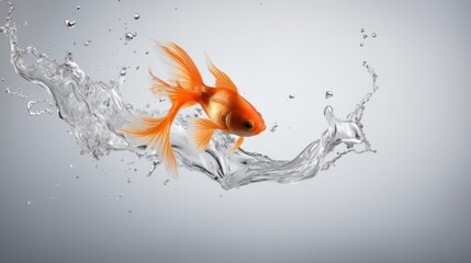  a goldfish is jumping out of the water to get to the other side of the fish's head.