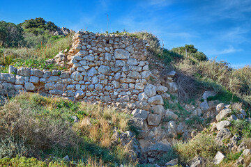 Antikes Asini. Ancient Asini. Stadtmauer. Asini, Peloponnes, Griechenland