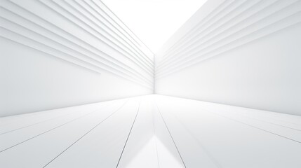  a white room with a white floor and a white wall in the center of the room is a long row of white lines.