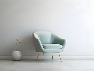 Modern chair sitting against a white wall interior generative ai