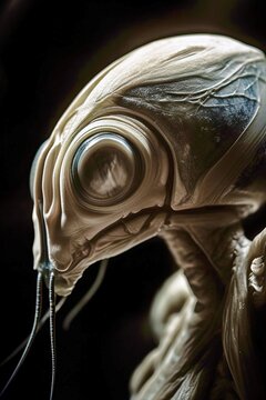 AI generated illustration of a portrait of an alien on a dark background