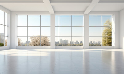 Obraz premium Empty white room with a view from the window.