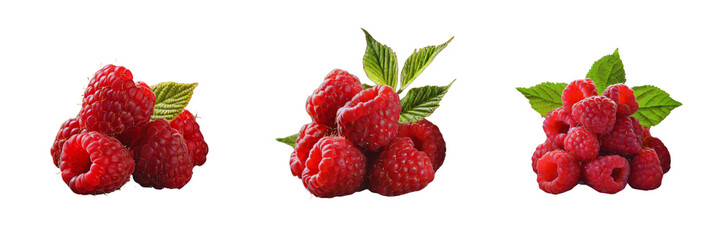 Collection of fresh Raspberry, isolated over on transparent white background