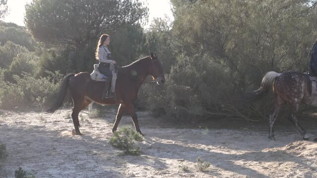 women riding horses in the field