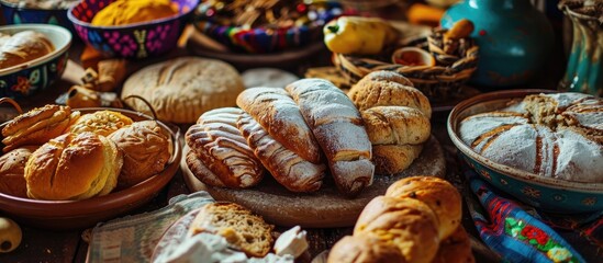 Assortment of traditional Mexican sweet bread. - obrazy, fototapety, plakaty