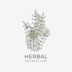 Herbal Editable line art Design. Natural organic herbal label for Cosmetics, Pharmacy, healthy food - 698500765