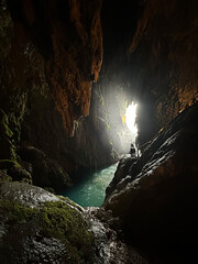 spectacular view of a river from inside a cave