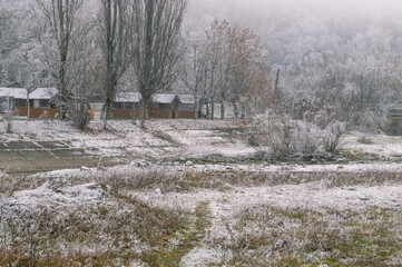 Gazebos for relaxing in winter. Winter.landscapes of the gazebo for relaxation. Snow-covered trees...