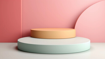 3D pastel podium display, Modern pedestal design for product showcase presentation, studio lighting, AI generated.