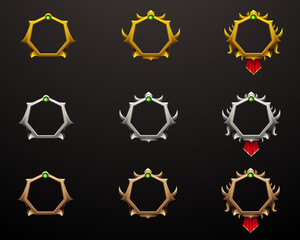 Game Avatar Frames with Gold, Silver and Bronze, Fantasy Elegant Banners set for Game UI Designs