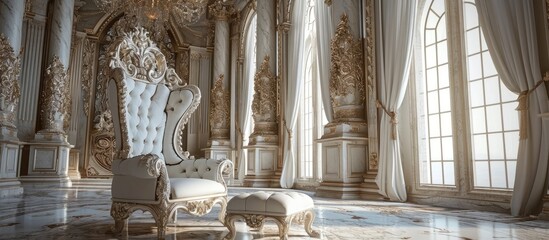 Elaborate white throne for royalty.