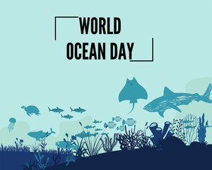 Marine Life in the water. Minimalist and Creative Illustration for World Ocean Day. 