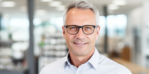 Fototapeta premium Optiker steht im Laden