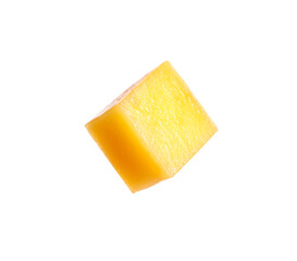 Fresh juicy mango cube on white background