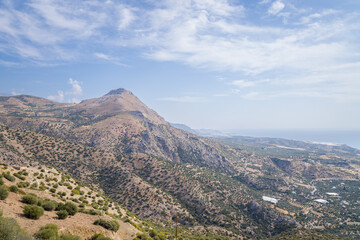 The rocky and arid mountains in the countryside , Europe, Greece, Crete, towards Myrtos, By the...