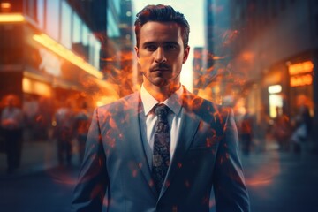 People in the city interact with digital screens in an overlay view. People looking at holographic digital display future technology and living in a big city