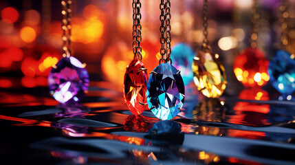 Close-Up of Radiant Jewels with Exquisite Reflections - Detailed Macro Shot of Expensive Gemstones, Perfect for Luxury Fashion and Elegant Accessories.