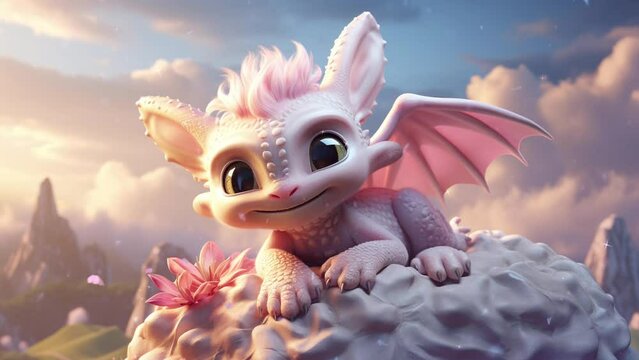 Lullabies Cute Baby Dragon. Best Loop Video Background For Lullabies. Seamless Animation Video Background in 4K Resolution For Lullabies.