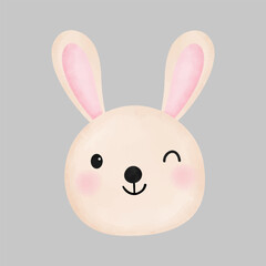 Cute rabbit face in watercolor style, Baby Room Wall Art, cartoon nursery animal, baby shower decoration, printing, baby's shirt, greeting card.