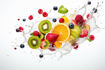 Scale with healthy fresh fruits.
