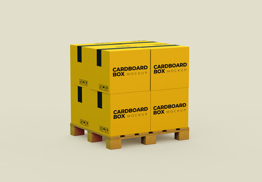 Wooden Pallet With Cardboard Boxes Mockup