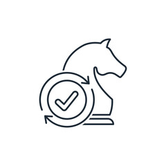 Chess piece marked with a tick. Update, change, improve strategy. Smart move. Vector linear icon illustration isolated on white background.