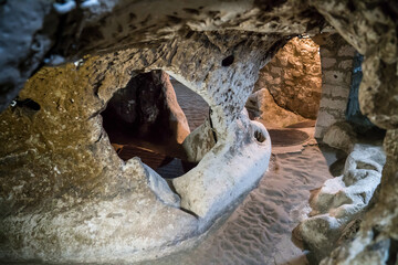 Derinkuyu cave underground city in Cappadocia, Multi-storey city is an ancient cave. Travel...