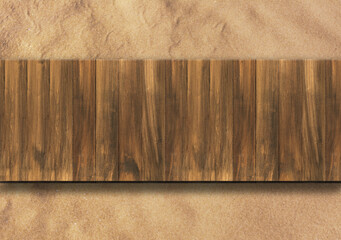 Sand and wooden planks outdoors, top view