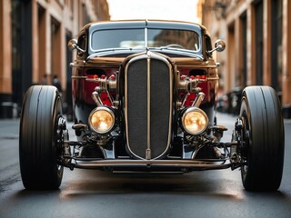 Beautiful hot rod vintage car, automotive wallpaper, background, template