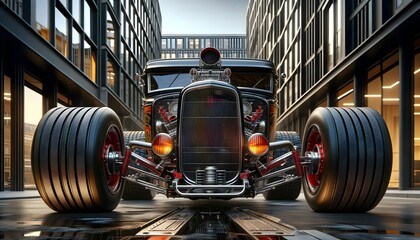 Beautiful hot rod vintage car, automotive wallpaper, background, template - obrazy, fototapety, plakaty