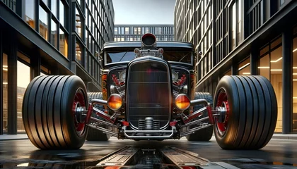 Fotobehang Beautiful hot rod vintage car, automotive wallpaper, background, template © Karlo